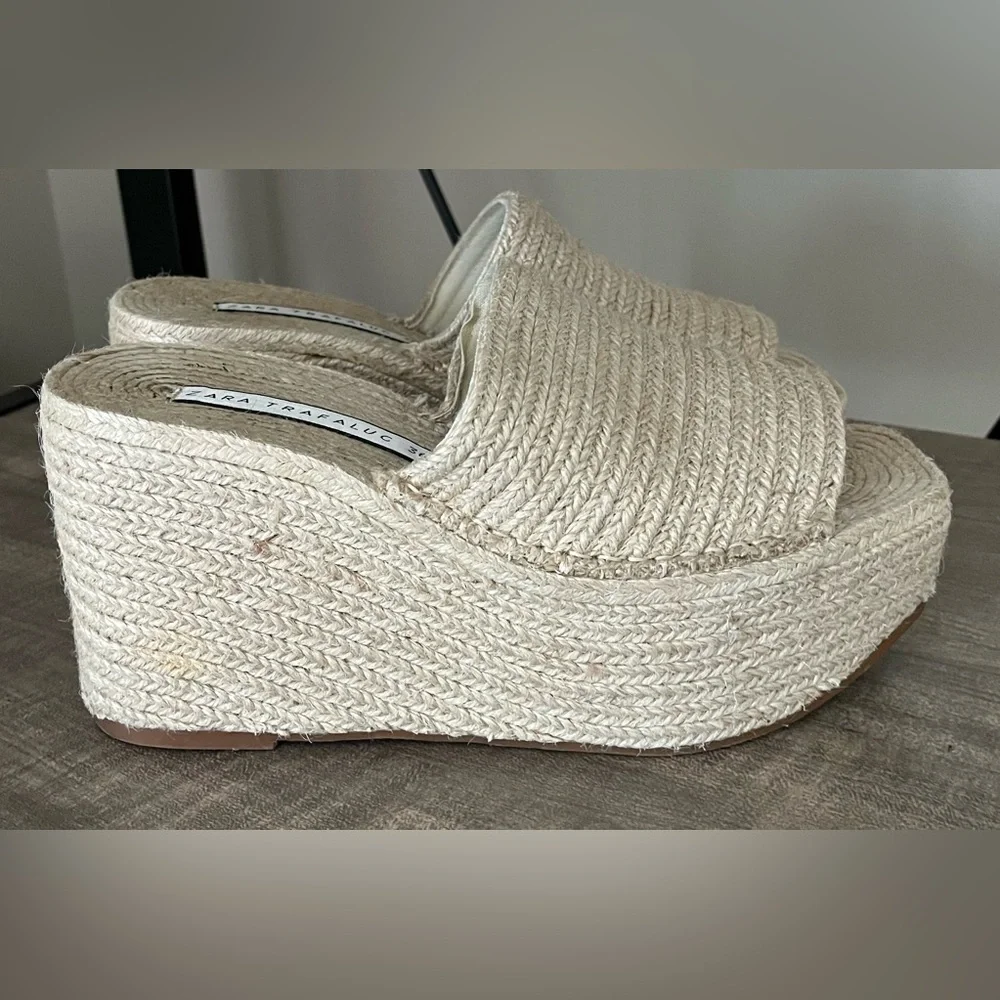 Zara Jute Platform Sandals Size 36 / 6 - Picture 2 of 11